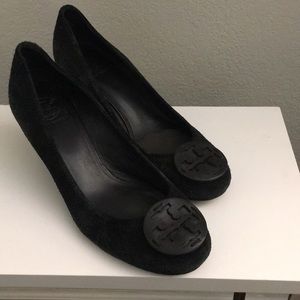 Tory Burch black suede wedges